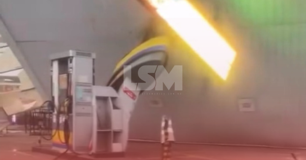 Estrutura de posto de gasolina desaba com força do vento na Região Oceânica de Niterói